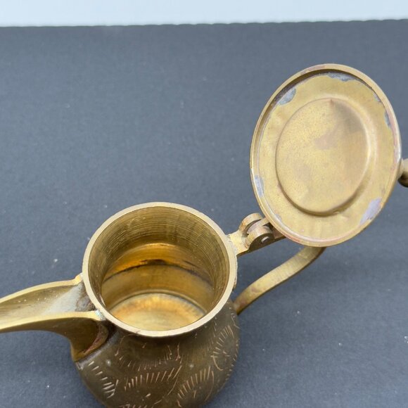 Vintage Brass Middle Eastern Dallah Coffee Pot Arabic Jar Old Mini Small - Picture 3 of 11